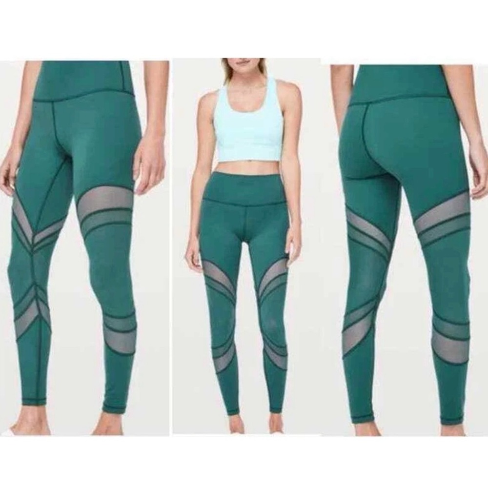 Lululemon Athletica Serk The Heat blue/Green Mesh Leggings sz 10
